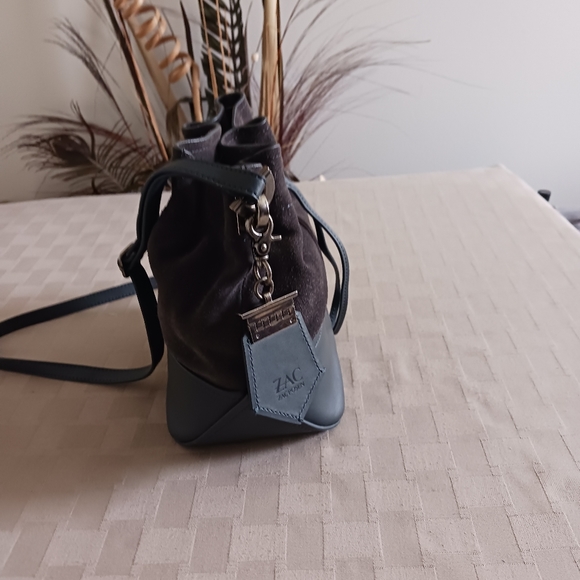 Zac Zac Posen  Suede and Leather Drawstring Bucket Shoulder and/or Crossbody - Picture 5 of 13